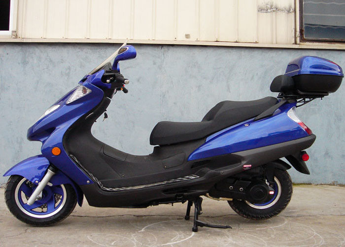 Zwei Scheinwerfer-blauer erwachsener Gas-Roller, Roller des Motor150cc mit dem 2 Sitzechtleder